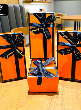 橙色轻奢风礼品袋生日高档创意精美钥匙扣礼盒感ins送女朋友