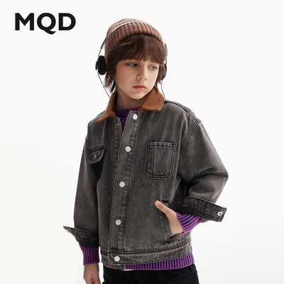 MQD童装儿童牛仔外套25春新款中大童黑色上衣撞色翻领9651W0821