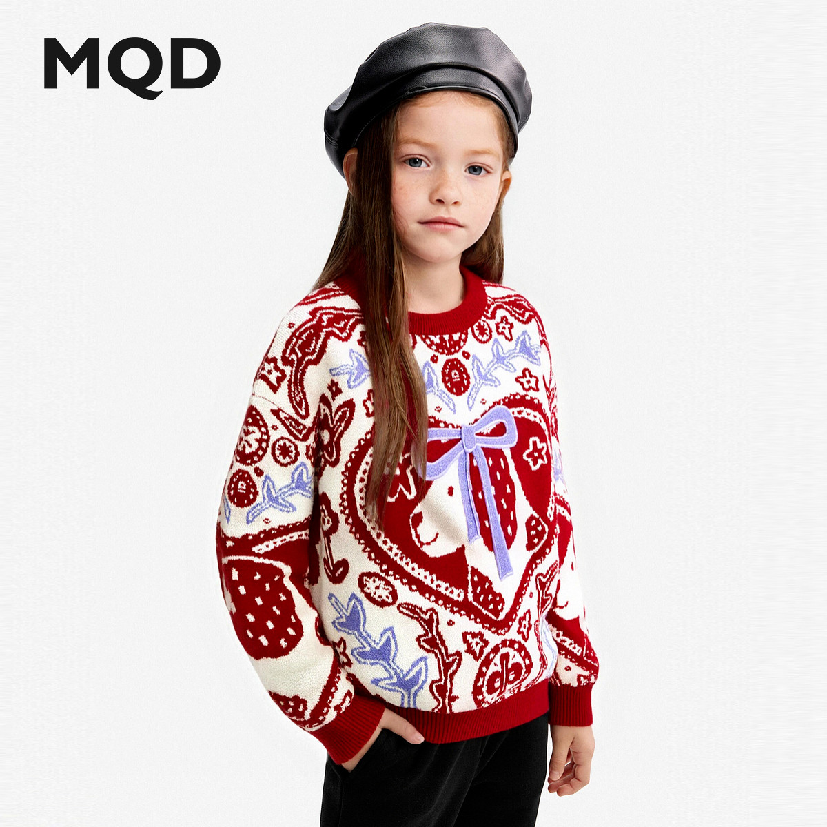 【设计师系列】MQD童装女童毛衣25冬新款儿童加厚保暖复古针织衫
