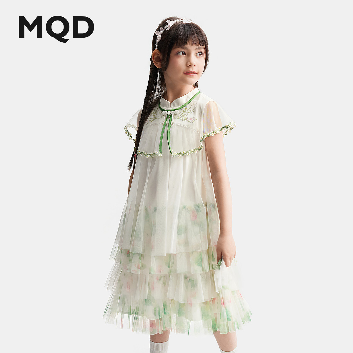 MQD童装女童连衣裙25夏季新款甜美网纱国风立领儿童蛋糕裙子,童装/婴儿装/亲子装,连衣裙,淘宝优惠券,粉丝福利购,淘宝优惠卷
