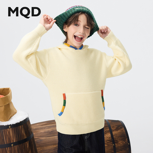 MQD男童25冬新款学院明线简约女童连帽针织衫儿童毛衣
