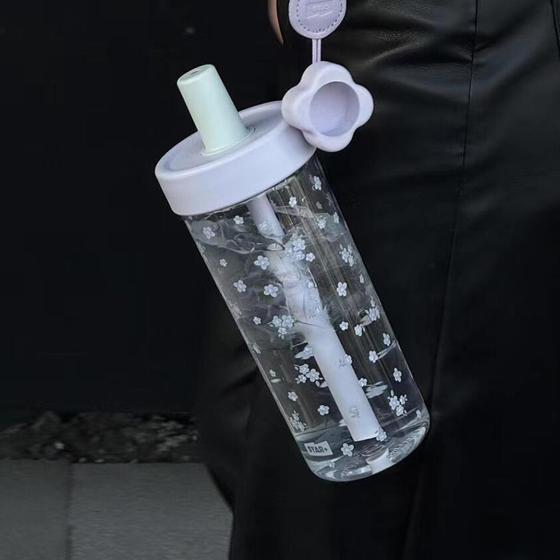 世大家吸管杯女生高颜值学生杯水杯大容量带茶隔分仓耐高温塑料杯