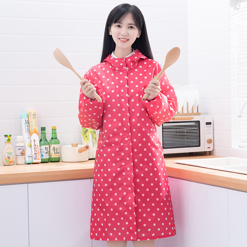 大人防水防油波点工作长款罩衣