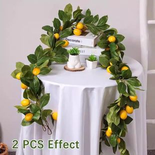 森系婚礼仿真花藤2米加密柠檬果藤条尤加利玫瑰叶壁挂墙面挂饰花