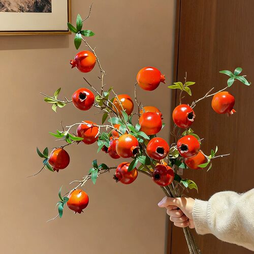 中式茶室仿真石榴浆果树枝假花摆件餐桌插花喜庆家居花艺装饰品