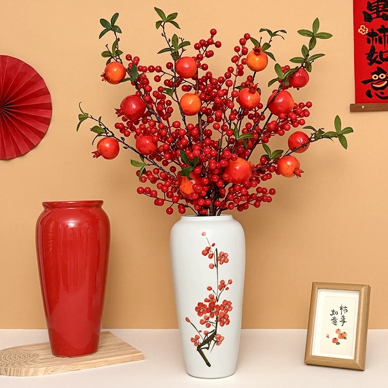 喜庆多果仿真石榴浆果花束新年摆件客厅电视柜插花假花装饰品
