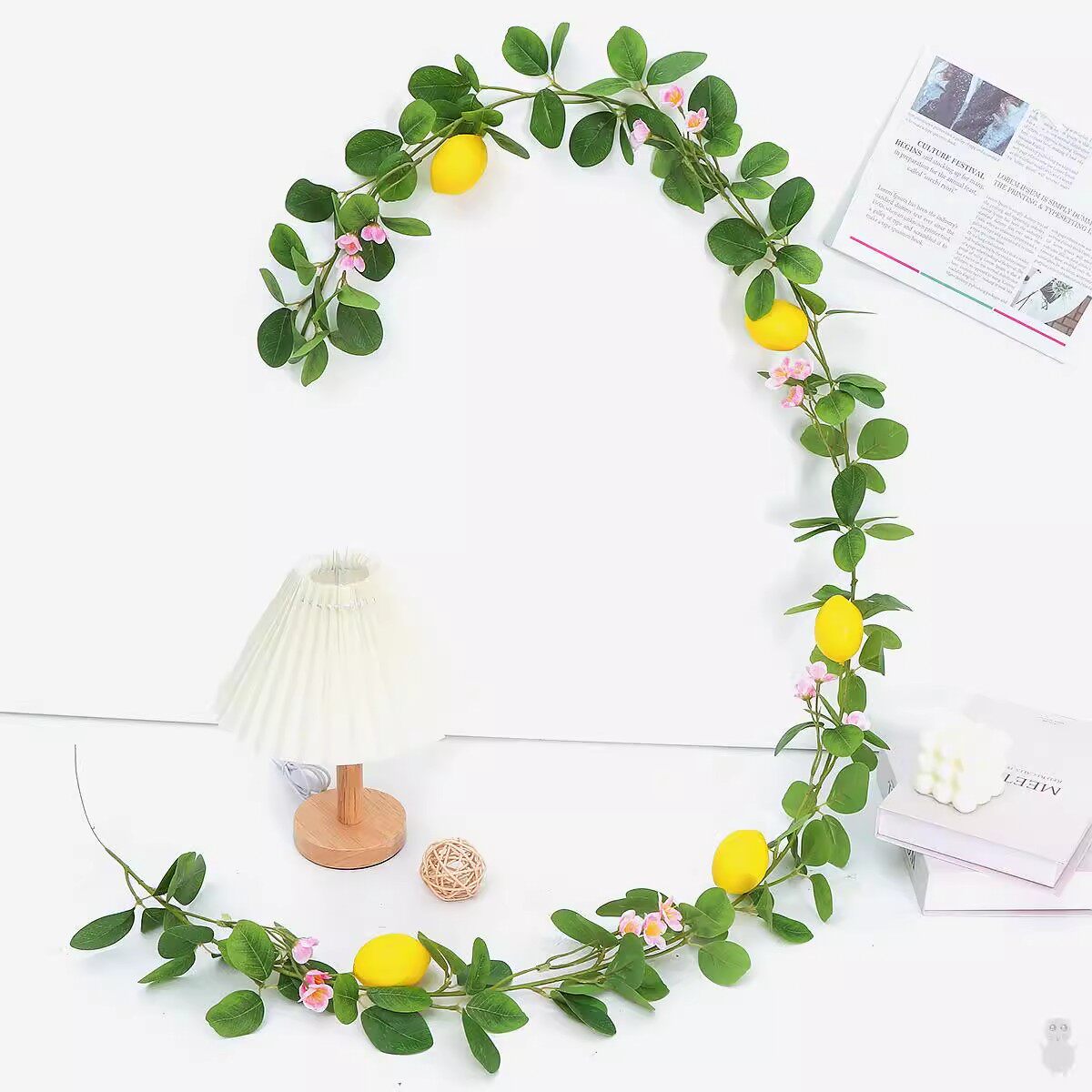 墙面挂饰彷真绿色植物人造柠檬藤条装饰家居餐桌气氛布置假花藤蔓