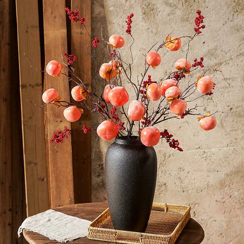 仿真串串金果秋叶枯枝假花发财果浆果客厅餐厅插花过年装饰花