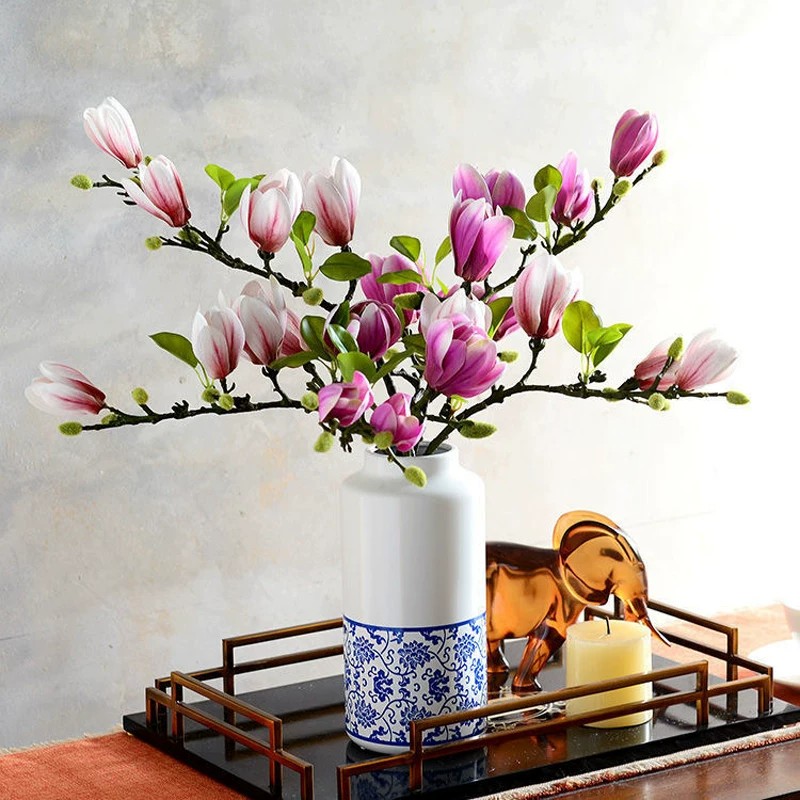 胶片仿真含苞玉兰假花中式家居软装摆件客厅餐厅玄关台面插花束