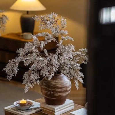 轻奢油画雾凇仿真植物假花家居客厅桌面餐桌摆件春幡装饰品