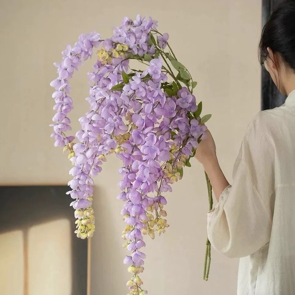 仿真铁丝紫藤花串长豆花绢花藤实景家居客厅吊顶婚庆装饰假花藤条