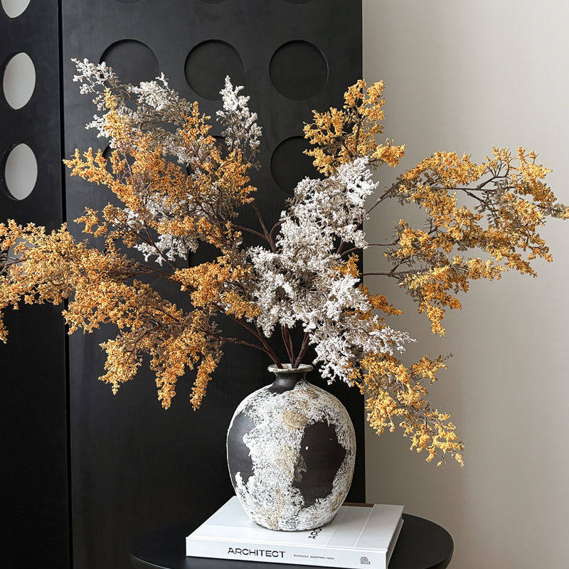 油画雾凇侘寂风仿真花枯枝假花摆设客厅餐桌花艺插花花瓶花艺摆设