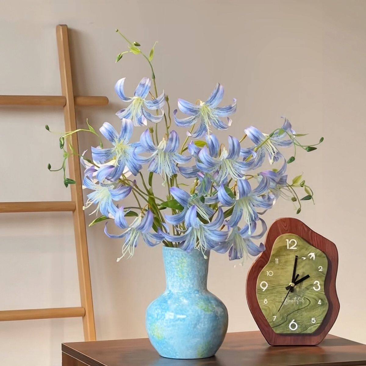 蓝紫色百合仿真花束清新摆件高级感逼真客厅餐桌装饰品插花花艺
