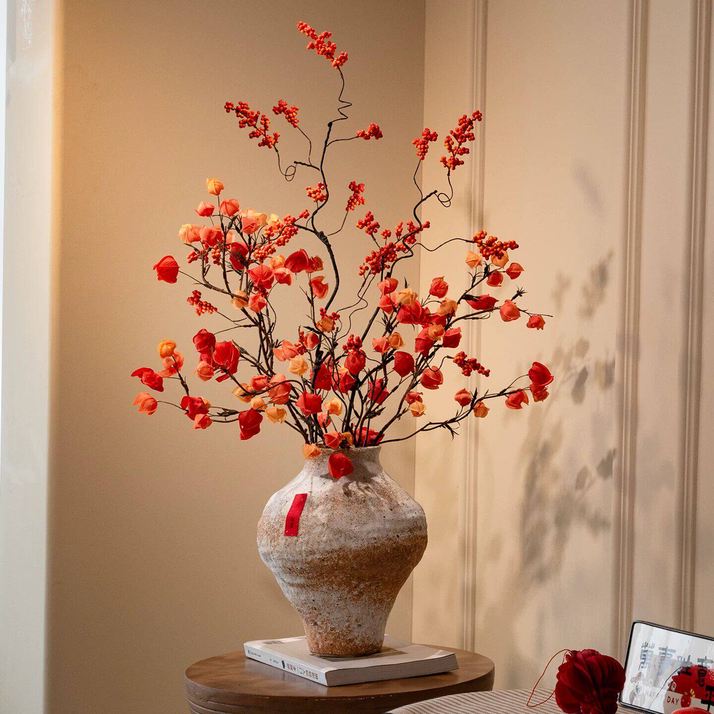 仿真栾树果灯笼果假花束 样板间软装客厅桌面插花装饰品