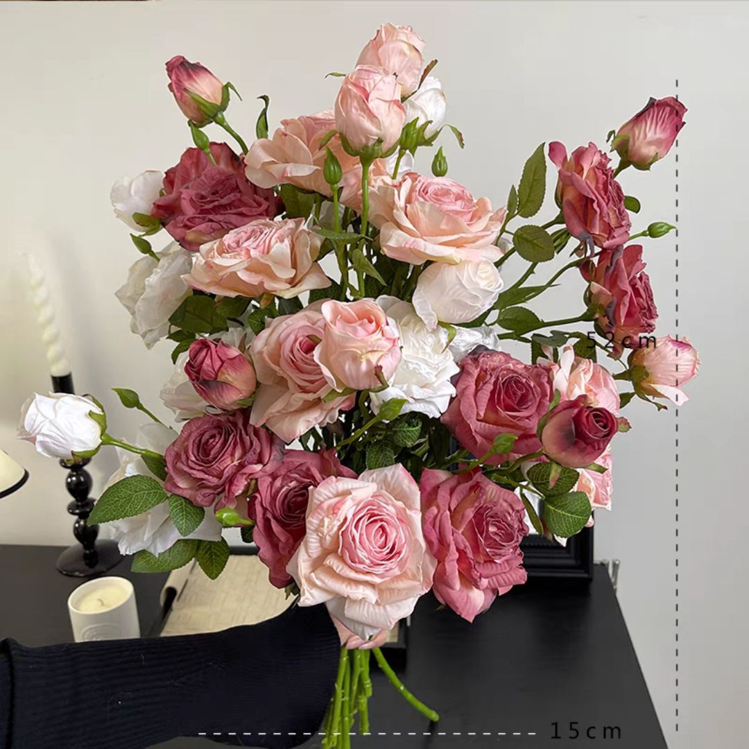 烤边油画玫瑰仿真花花束假花玫瑰花摆设花艺摆件花餐桌花摆花插花