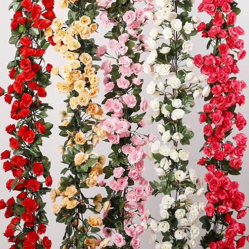 玫瑰花花藤缠绕遮挡空调管道墙壁卧室水管下水管仿真玫瑰绢布花朵