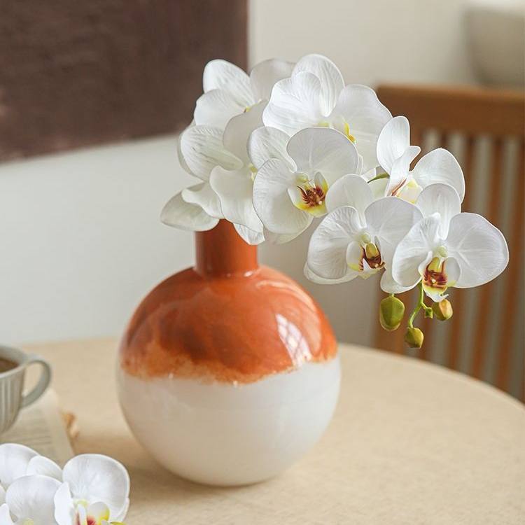 9头湿感蝴蝶兰仿真花 逼真手感假花玄关台面插花高端花艺摆件