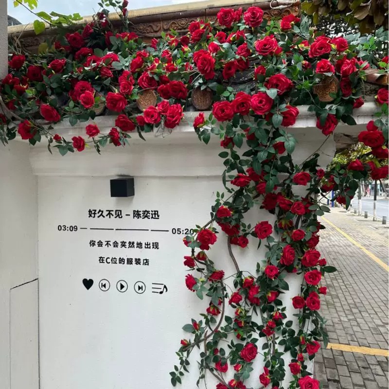 仿真花玫瑰藤条蔓藤绢花假花房顶暖道装饰花链高端造景花墙