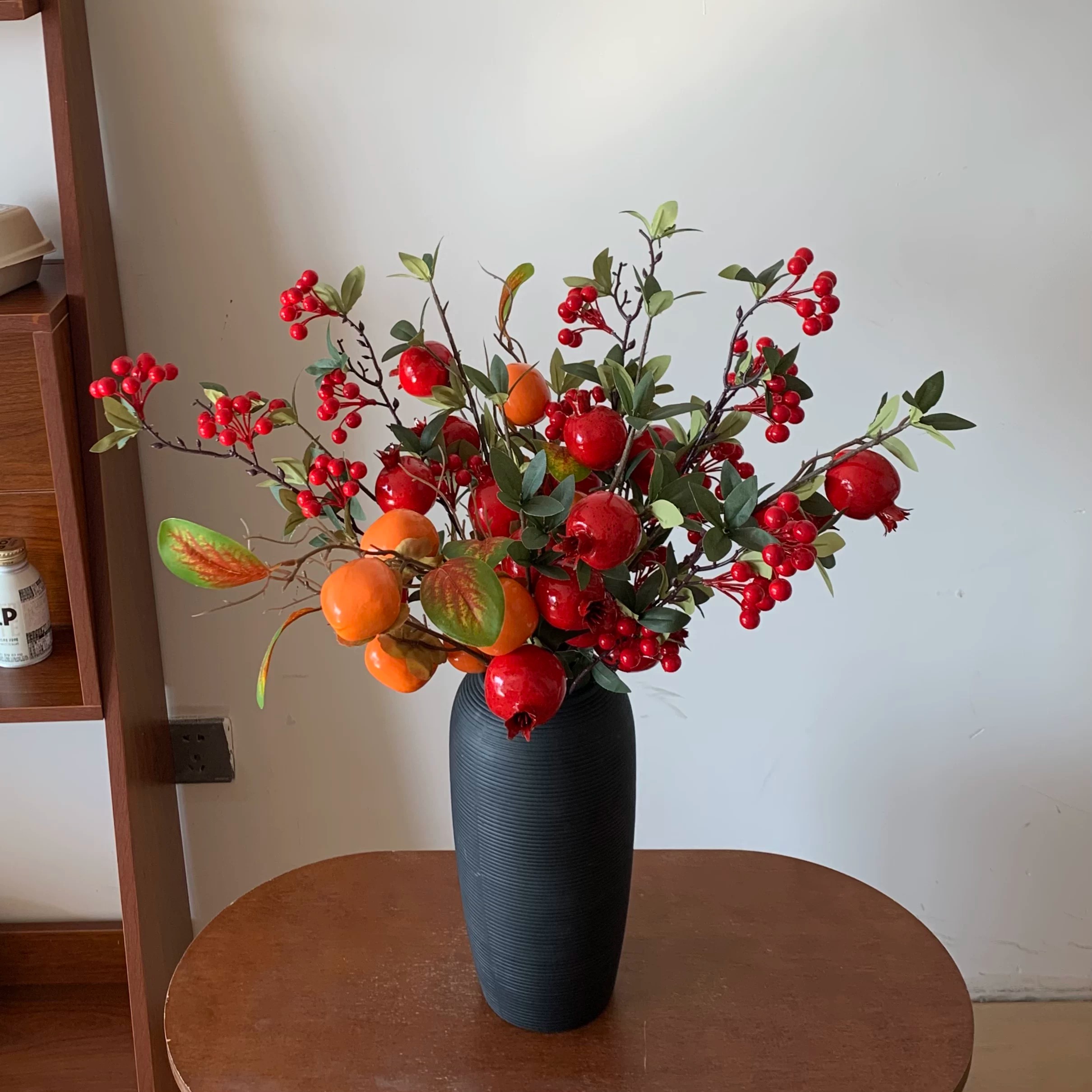 仿真石榴果假花枝多果红浆果干花束茶室客厅插花拍摄装饰摆件