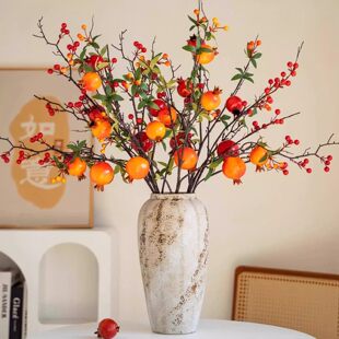 仿真花高级感逼真假花花束石榴花红果发财果摆件新年客厅插花装饰