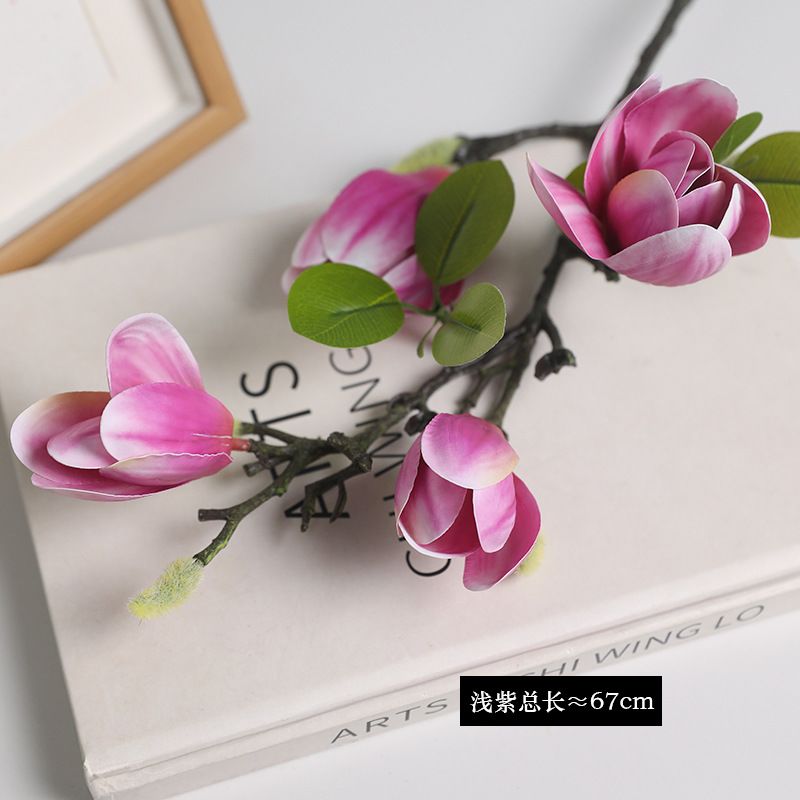 仿真胶片含苞玉兰假花新中式样板间花艺客厅玄关电视柜插花摆设