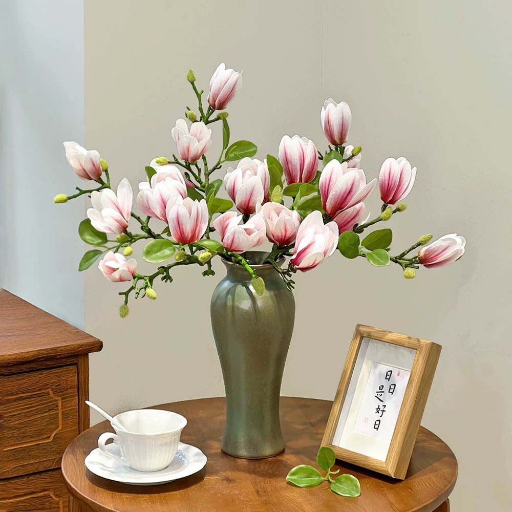 胶片逼真3D含苞玉兰仿真花束中式家居客厅玄关摆件餐桌插花假花