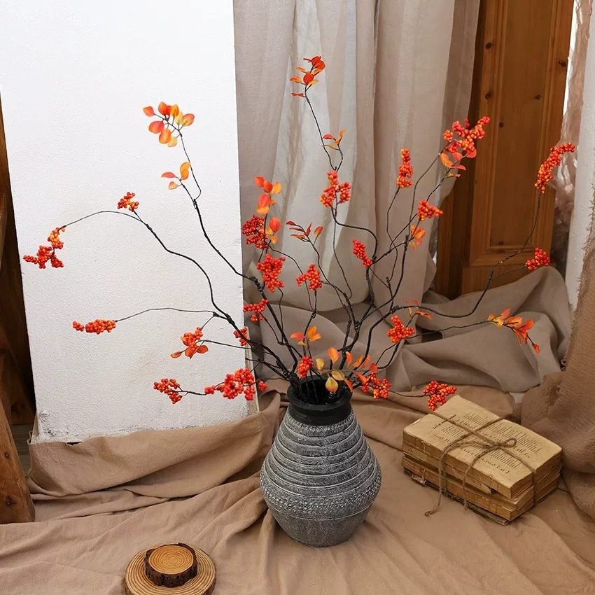 柿柿如意仿真柿子树枝干花假花客厅电视柜插花装饰摆设摆件
