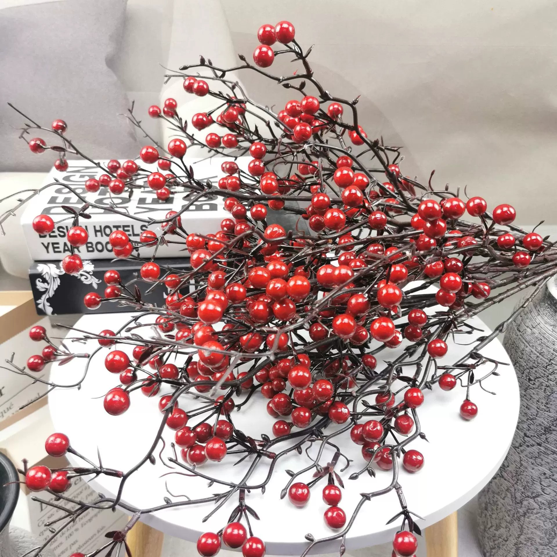 .简约中式仿真大小红浆果冬青果发财果客厅餐桌插花摆件家居假花
