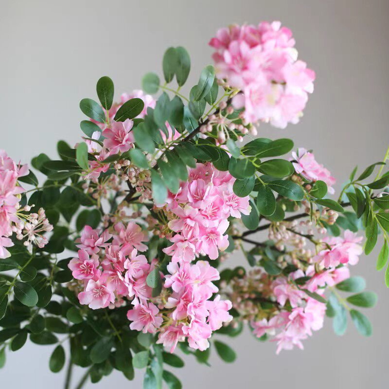含笑花仿真花粉色大支客厅客厅落地花瓶插花摆件带叶槐花森系饰品