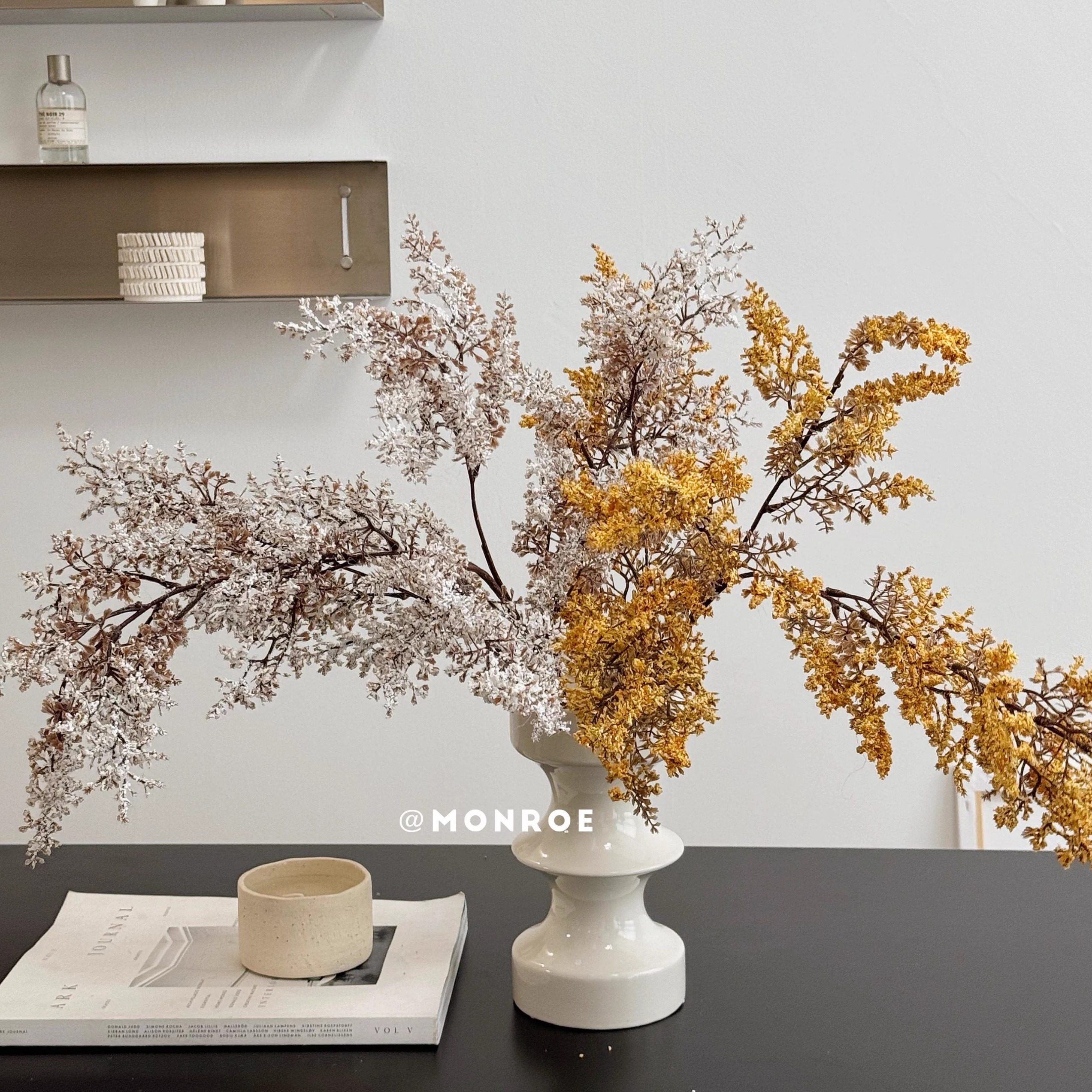 侘寂风油画雾凇仿真花植物假花摆设花艺摆件客厅桌面花瓶插花装饰