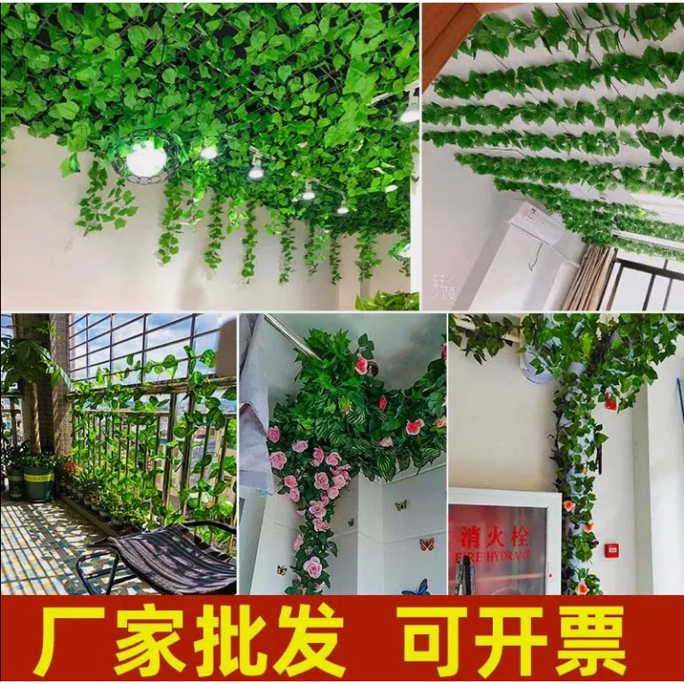 天花板遮丑 顶部仿真葡萄叶藤条吊顶绿树叶子水管道装饰缠绕遮挡