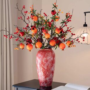仿真石榴果高档装饰插花摆设石榴干花果树枝客厅柿子仿真花花束