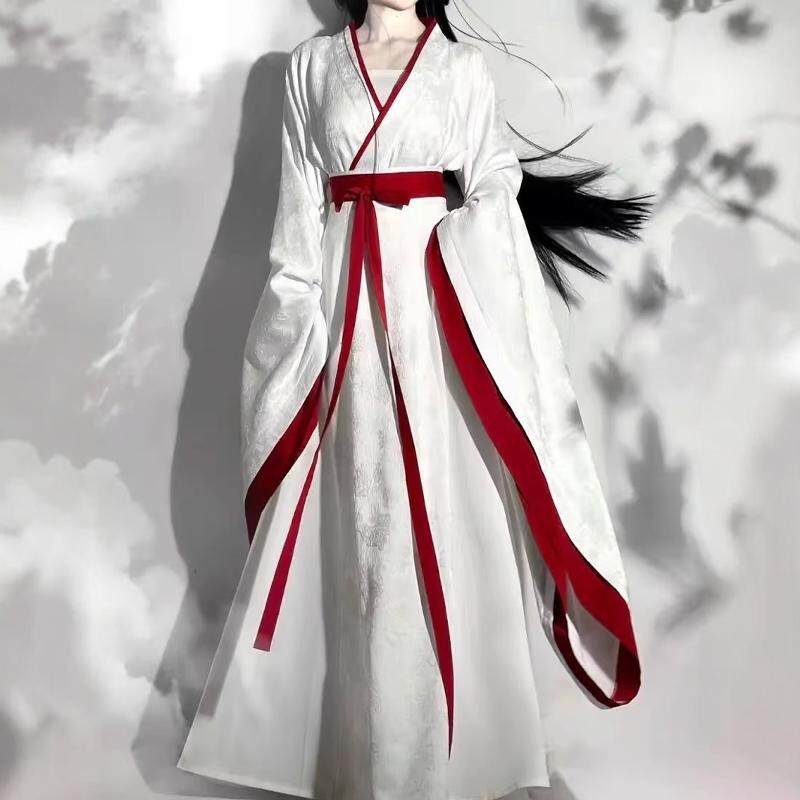 白色战国袍花间令同款汉服女古装春秋款古风魏晋南北朝齐腰裙套装