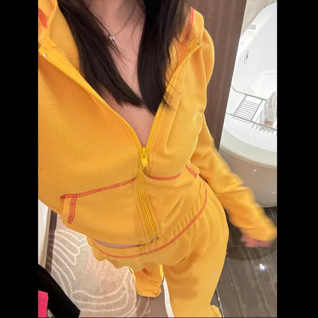 2025春季女连帽卫衣直筒套装