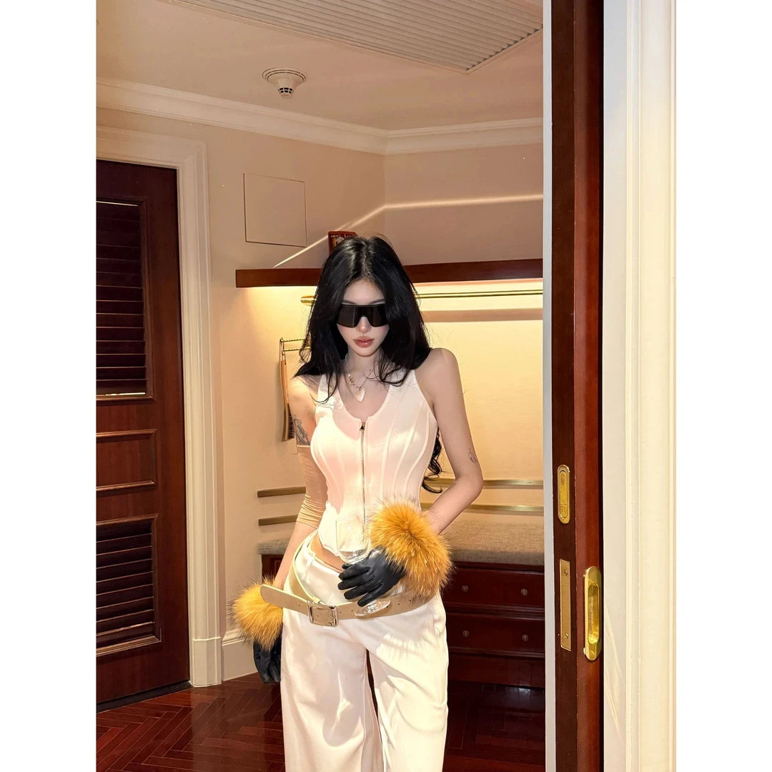 美式辣妹鱼骨背心上衣裤子套装