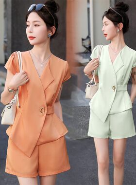 夏季轻熟优雅女西装三件套显瘦
