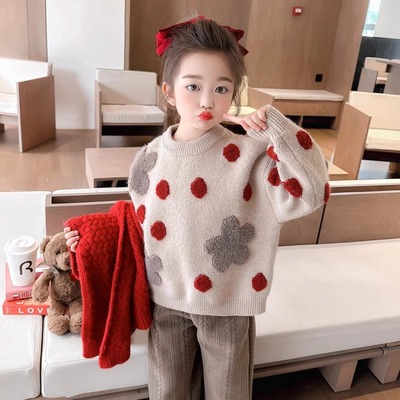 女童毛衣2025冬季加厚圆领