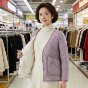 子带毛2508 家居棉衣棉服加绒一体袖 女士低领保暖长袖 棉内胆女款