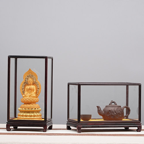 红木紫檀木佛像花瓶古董观音摆件玉石防尘罩透明展示盒宝笼玻璃罩