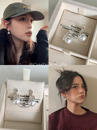 欧阳娜娜同款环扣珍珠耳钉耳环