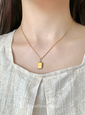 CuteDouu 万能小方 百搭不掉色！简约气质钛钢项链小众轻奢锁骨链
