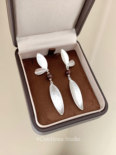 叶游蝶新中式长款叶片耳钉耳环