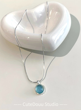 CuteDouu925银海蓝宝蛇骨项链