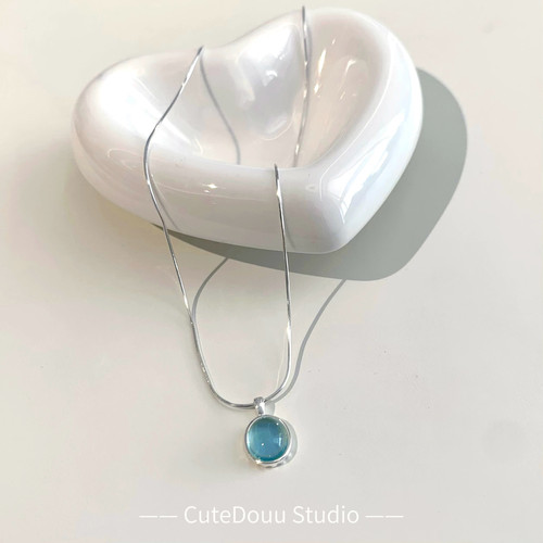 CuteDouu925银海蓝宝蛇骨项链