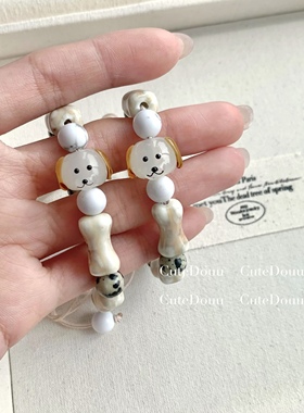 CuteDouu 关于小狗～小众童趣可爱小狗手链 可调节蛋白石串珠手链