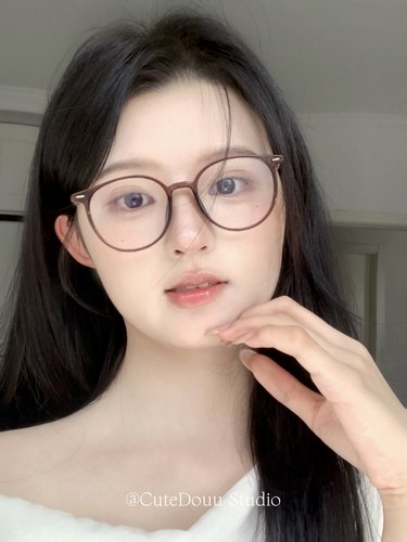 CuteDouu 通勤之神 定制加宽素颜眼镜冷茶色圆框方圆脸显脸小镜架