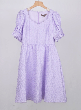 兰*蔻*卓*雅160M码柜价1198紫色方领短袖连衣裙修改显瘦百搭长裙