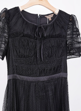 兰*蔻*卓*雅160M码柜价1398黑色网纱提花连衣裙短袖长款连衣裙