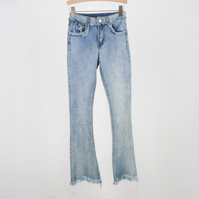 24秋专柜正品蓝鲸法式简约高腰弹力微喇牛仔裤子修身显瘦毛边长裤