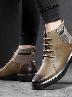 马丁靴男士高帮冬季加绒2022新款英伦风休闲真皮工装靴中帮短靴子